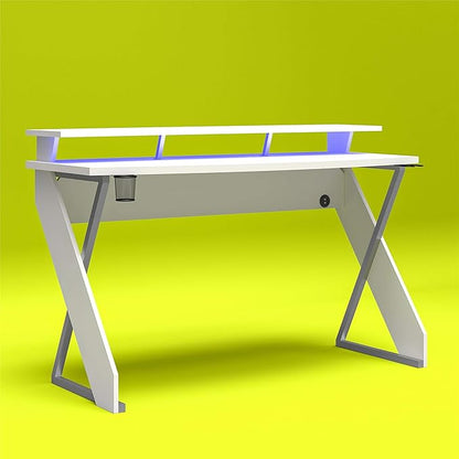 Xtreme Riser, Ergonomic, Home Office, Work Table, Computer, Gaming Room Desk, Monitor Stand, Cup Holder, Headphone Hook, White