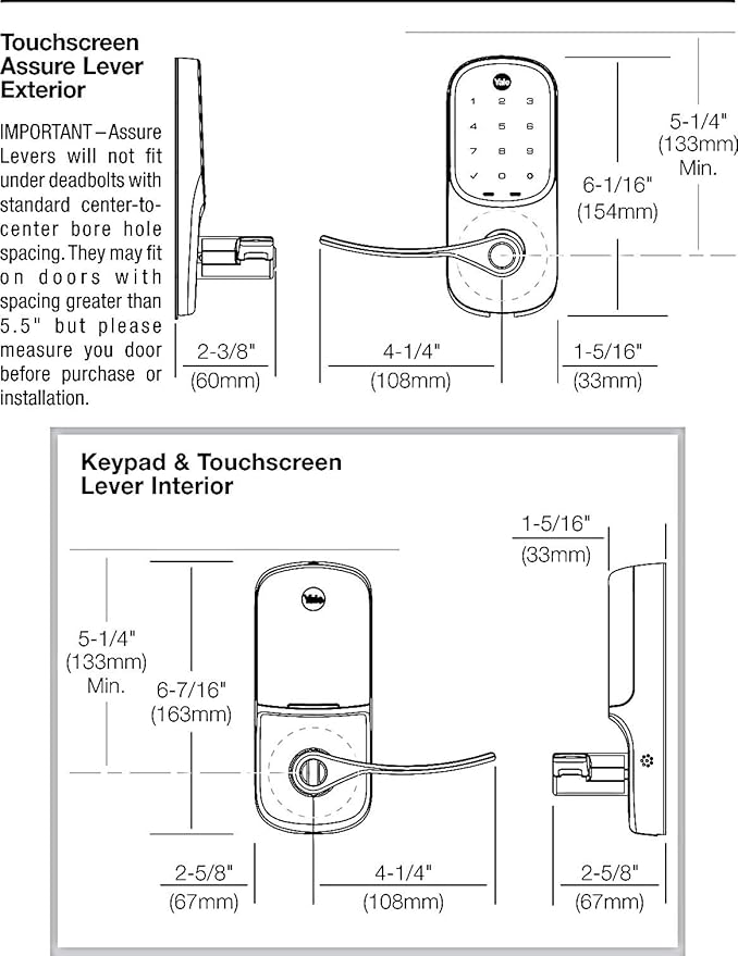 Yale Assure Lever Entry Door Lock with Wi-Fi Connected Touchscreen, Satin Nickel Smart Keypad Door Lock with Handle, Back-Up Key, and Z-Wave Compatibility, YRL226-ZW2-619