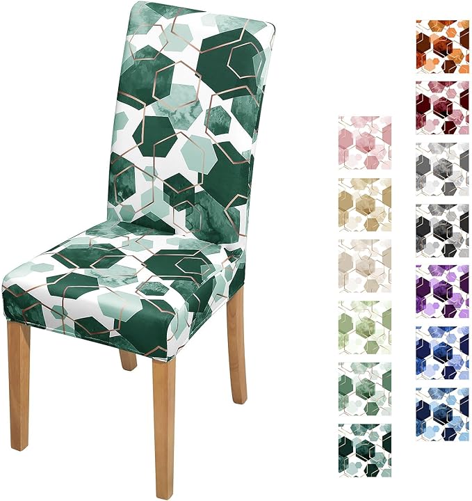Gibelle Dining Room Chair Covers Set of 6, Soft Stretch Kitchen Chair Covers Slipcover Protector, Removable Washable Geometric Parson Chair Covers 6 Pack, Hunter Green