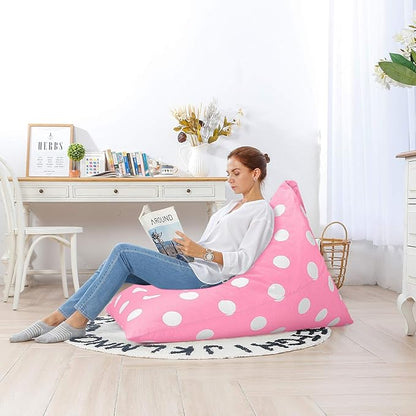 Aubliss Stuffed Animal Storage Bean Bag Chairs Cover, 50"x 35" Extra Large Bean Bags Chair for Kids & Adults, Beanbag Toy Storage for Boys Girls - Premium Cotton Canvas Pink Dot