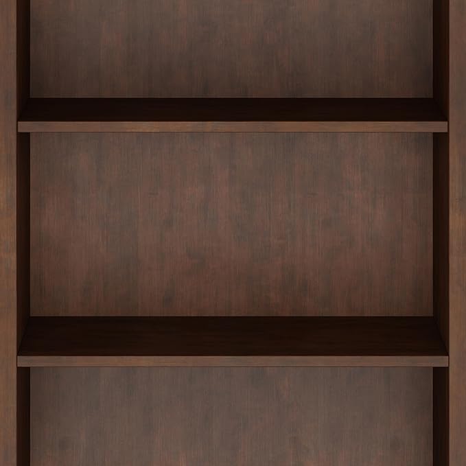 SIMPLIHOME Amherst SOLID WOOD 30 Inch Transitional 5 Shelf Bookcase in Russet Brown, For the Living Room, Study Room and Office