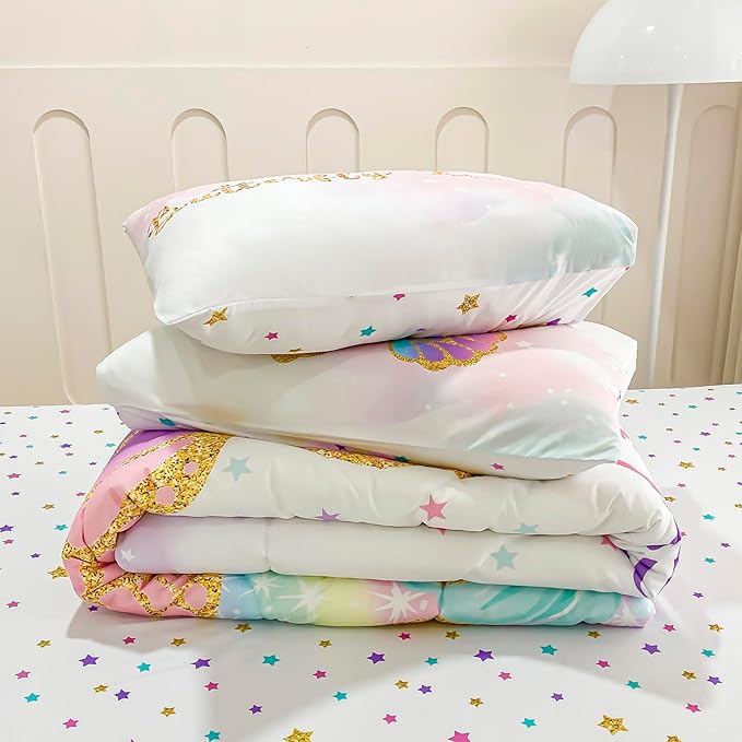 Twin Size Comforter Set for Girls, 5-Piece Bed in a Bag, 3D Colorful Butterfly Bedding Comforter Sheet Set, Ultra Soft and Fluffy, Pink & Rainbow Color
