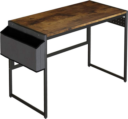 DKLGG Computer Desk 39" Home Office Desk Laptop Study Table Workstation with A Storage Bag and Headphone Hook Retro Industrial Design Small Computer Desk for Teens, Brown
