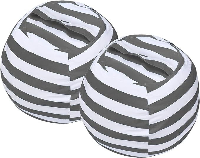 2 PCS Stuffed Animal Storage Bean Bag Chair Cover, Cotton Canvas Beanbag with Zipper for Organizing Kid's and Adults Room Grey 24"