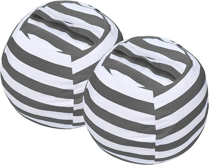 2 PCS Stuffed Animal Storage Bean Bag Chair Cover, Cotton Canvas Beanbag with Zipper for Organizing Kid's and Adults Room Grey 24"