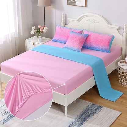 JQinHome Girls Comforter Sheet Set Full Size 6 Piece Bed in A Bag 3D Colorful Pink Rainbow Themed Bedding Set for Girls Women 1 Comforter,2 Pillowcases,1 Flat Sheet,1 Fitted Sheet,1 Cushion Cover