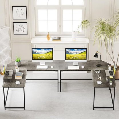 Elephance 59" Large L Shaped Desk Corner Computer Desk with Monitor Stand Gaming Table Workstation for Home Office, Black Oak