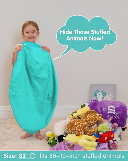 Aubliss Stuffed Animal Bean Bag Storage Chair, Beanbag Covers Only for Organizing Plush Toys, Turns into Bean Bag Seat for Kids When Filled, Medium 32"-Canvas Solid Aqua