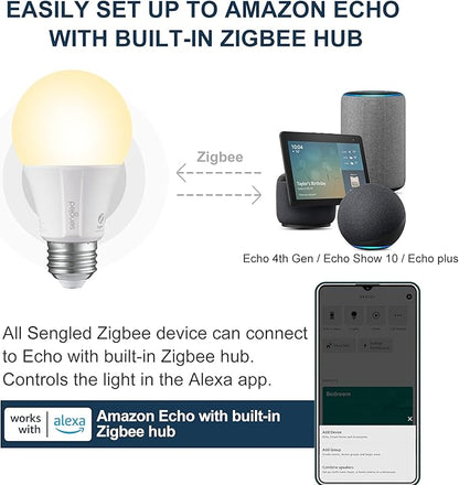 Sengled Zigbee Smart Light Bulbs, Smart Hub Required, Works with SmartThings and Echo with built-in Hub, Voice Control with Alexa and Google Home, Soft White 60W Eqv. A19 Alexa Light Bulb, 8 Pack
