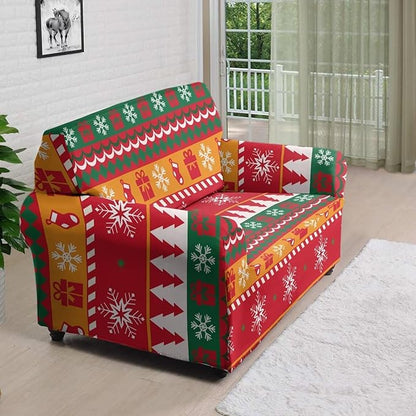 FKELYI Red Christmas Sofa Furniture Protector Easy Going Stretch Sofa Slipcover Comfortable Sofa Couch Cover with Elastic Bottom M