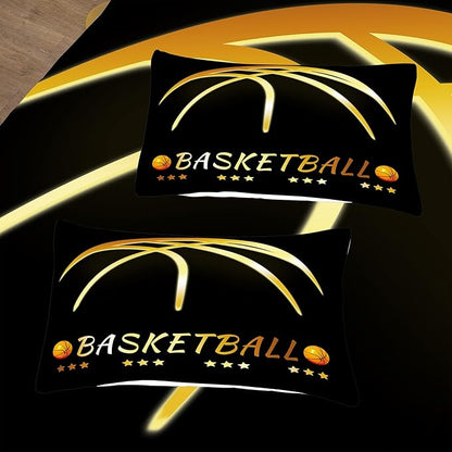 NINENINE Black and Gold Basketball Comforter Set for Boys Kids Teens Twin Size Sports Bedding Set Soft Microfiber Quilt Bed Set with 1 Comforter 1Pillowcase