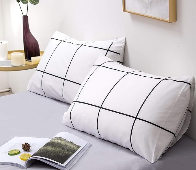 White Grid Comforter Set Big Grid Bedding Set King White Black Plaid Printed Stripes Women Checkered Comforters Bedding Set White Grid Bed Blanket Set White Plaid King Comforter