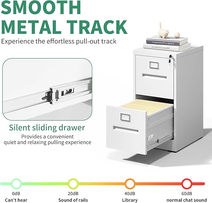 2 Drawer File Cabinet,Metal Filing Cabinets with Lock,White Vertical File Cabinet for Home Office,Heavy Duty Metal Storage Cabinet for A4/Letter/Legal Size File,Assembly Required