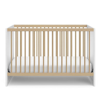 Storkcraft Calabasas 3-in-1 Convertible Crib (White with Driftwood) – GREENGUARD Gold Certified, Fits Standard Crib Mattress, Converts to Toddler Bed, Modern Style, Easy 30-Minute Assembly
