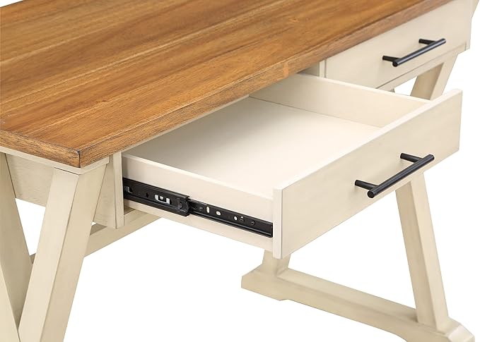 OSP Home Furnishings Jericho Rustic 42 Inch Writing Desk with 2 Drawers and Burnished Decorative Hardware, Antique White