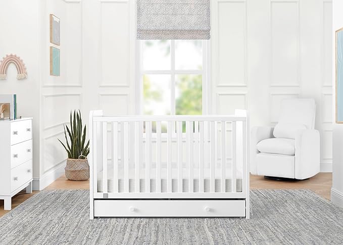 Delta Children babyGap Graham 4-in-1 Convertible Crib with Storage Drawer + Brannan Bear Bookcase with Bins + Brannan Bear Wall Shelf with 4 Hooks, Bianca White (Bundle)