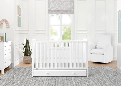 Delta Children babyGap Graham 4-in-1 Convertible Crib with Storage Drawer + Brannan Bear Bookcase with Bins + Brannan Bear Wall Shelf with 4 Hooks, Bianca White (Bundle)