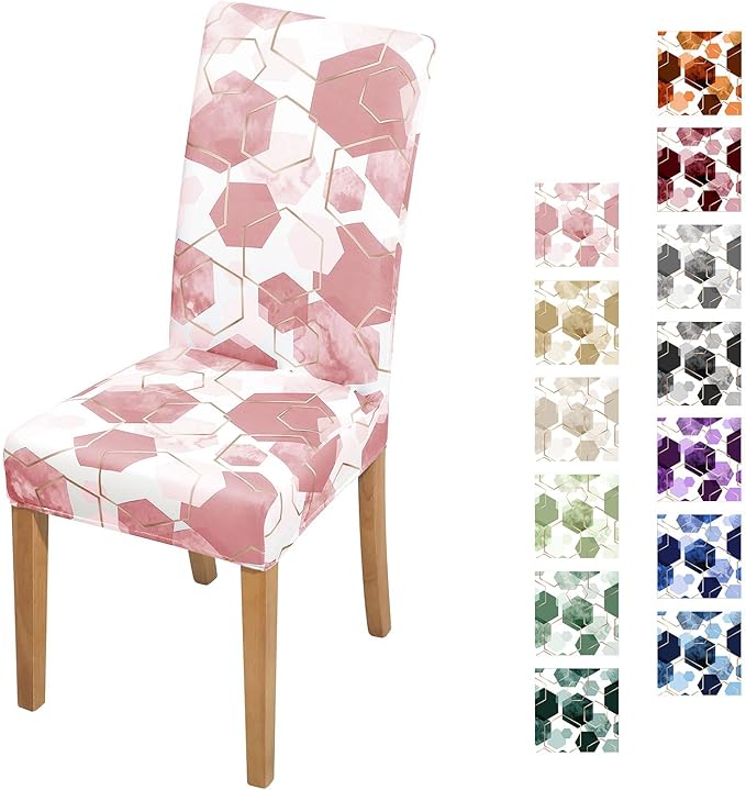 Gibelle Dining Room Chair Covers Set of 6, Soft Stretch Kitchen Chair Covers Slipcover Protector, Removable Washable Geometric Parson Chair Covers 6 Pack, Dusty Pink