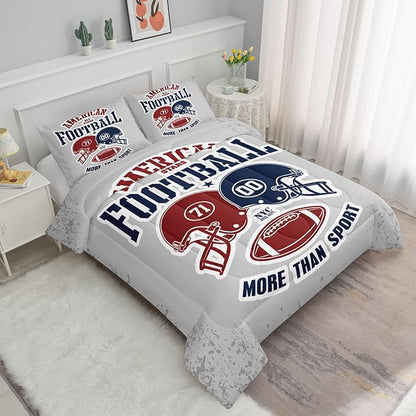 Datura home American Football Comforter Set Vintage Grey American Football Printed Quilt Bedding Set with 1 Comforter and 2 Pillowcases for Boys and Girls Bedroom All Season(Football Grey Queen)