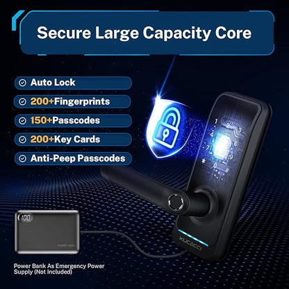Smart Door Lock with Handle: Kucacci Keyless Entry Digital Door Lock for Front Door - Fingerprint Keypad Smart Dnob - Generate Passcode Remotely - App Control - Easy Installation(Black)
