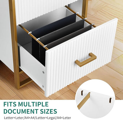 YITAHOME 2 Drawer File Cabinet, Lateral Filing Cabinet for Home Office, White and Gold