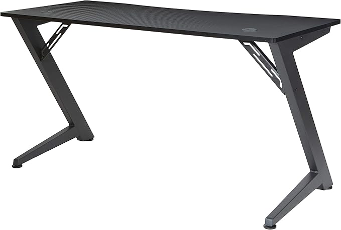OSP Home Furnishings Beta Battlestation Gaming Desk with Bluetooth RGB LED Lights, Matte Black