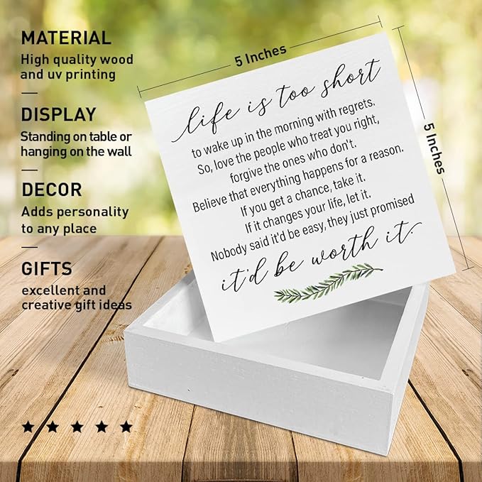 Home Office Desk Wooden Box Sign Decor, Believe that Everything Happens for A Reason, Inspirational Quotes Desk Decor Motivational Desk Decorations for Women Men Student Office Classroom School