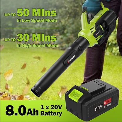 Leaf Blower Cordless, 580CFM/160MPH Electric Leaf Blower with 8.0Ah Battery, Blower with Extension Nozzle, Lightweight Leaf Blowers for Lawn Care, Yard, Garage, Patio & Sidewalk