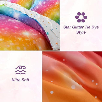 A Nice Night 6Pcs Gradient Glitter Bedding Set for Girls, Colorful Rainbow Galaxy Comforter Set, Ultra Soft Bedding Sets (Multi,Twin 6Pcs)