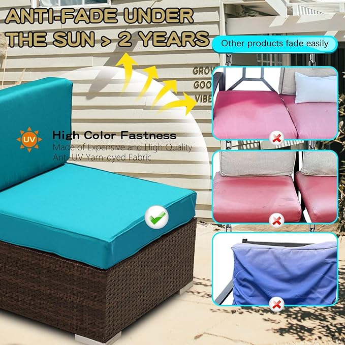 ClawsCover 14Pack Outdoor Seat and Back Cushions Replacement Covers Fit for 7Pieces 6-Seater Wicker Rattan Patio Furniture Set Sectional Couch Chair,Turquoise-Include Cover Only (Small)