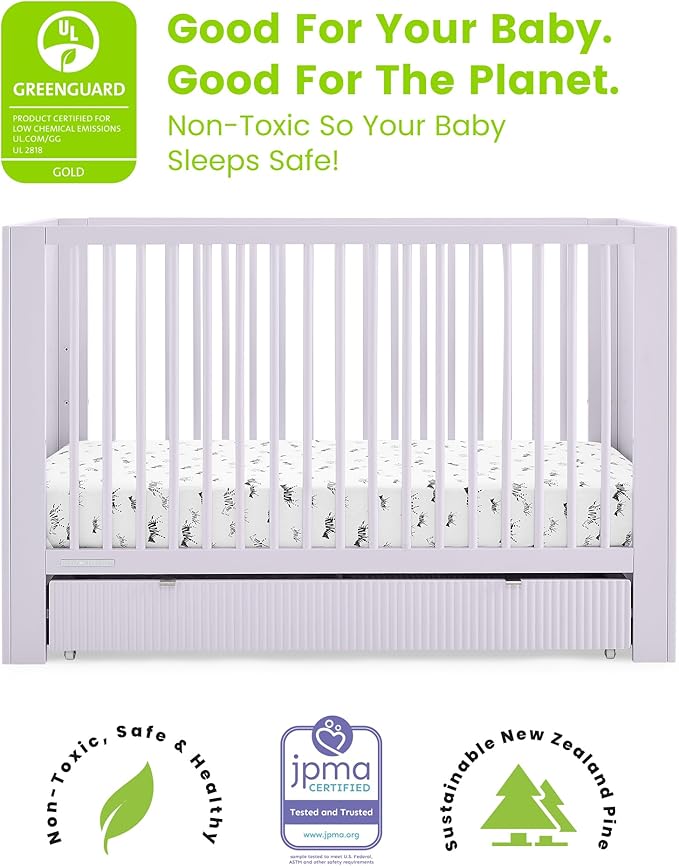 Delta Children Cassie 4-in-1 Convertible Crib with Underdrawer - Greenguard Gold Certified, Lilac