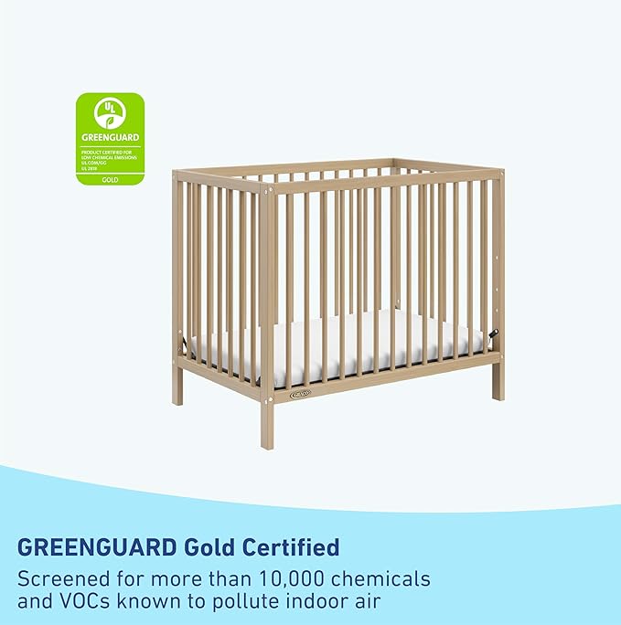 Graco Teddi 4-in-1 Convertible Mini Crib with Bonus Water-Resistant Mattress (Driftwood) – GREENGUARD Gold Certified, 2.75-Inch Mattress Included, Convenient Size, Easy 30-Minute Assembly