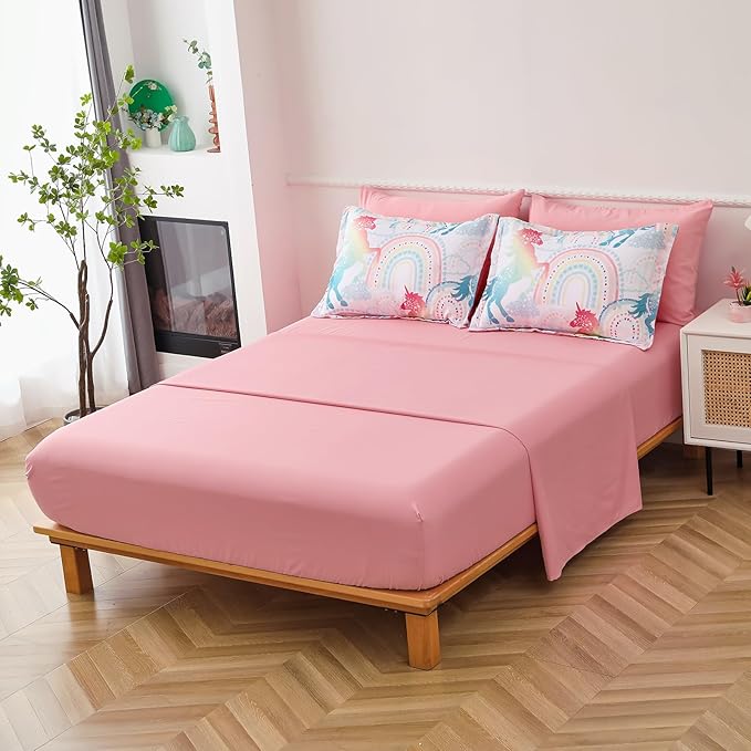 Twin Comforter Set for Girls, 6 Pieces Bed in a Bag, Colorful Unicorn Bedding Comforter Sheet Set, Ultra Soft and Fluffly, Pink & Rainbow Color, Colorful Bed in a Bag for Girls