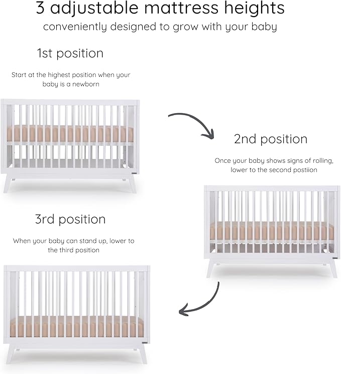 dadada Baby Soho 3-in-1 Convertible Crib to Toddler Bed – Wooden Crib Made in Italy, GREENGUARD Gold Certified Small Baby Crib – Baby-Safe Finish, Modern Design (White)