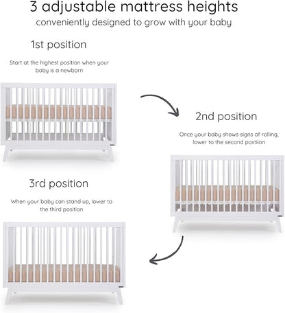 dadada Baby Soho 3-in-1 Convertible Crib to Toddler Bed – Wooden Crib Made in Italy, GREENGUARD Gold Certified Small Baby Crib – Baby-Safe Finish, Modern Design (White)