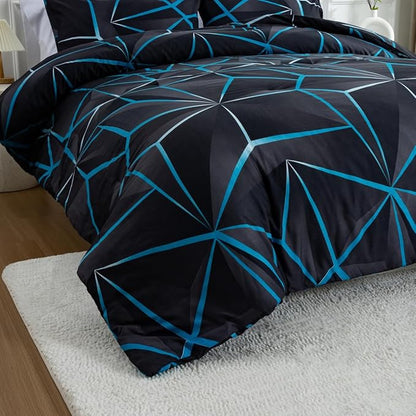 NTBED 3D Geometric Comforter Set for Boys Kids, Irregular Diamond Pattern Lightweight Microfiber Bedding Sets All Season (Blue,Full)
