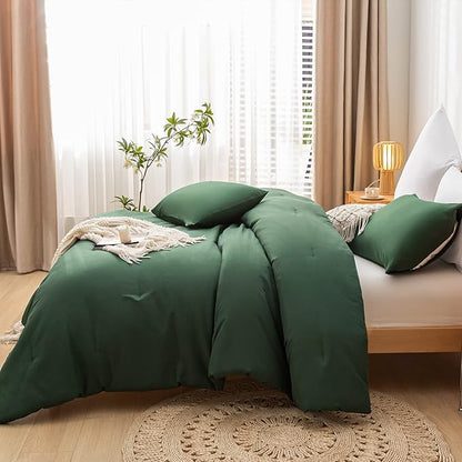 Emerald Full Size Comforter 3PCS Microfiber Full Size Comforters Set for All Season Boho Dark Green Comforter for Women and Men Soft Lightweight Bed Comforter Set