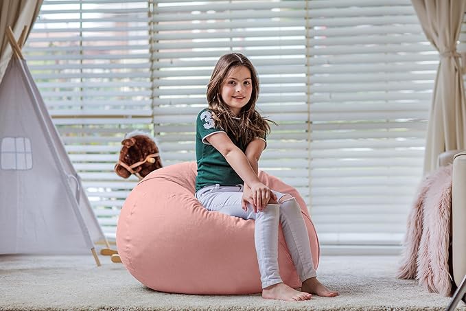 Wekapo Stuffed Animal Storage Bean Bag Chair Cover for Kids | Stuffable Zipper Beanbag for Organizing Children Plush Toys Large Premium Cotton Canvas (Solid Pink, X-Large)
