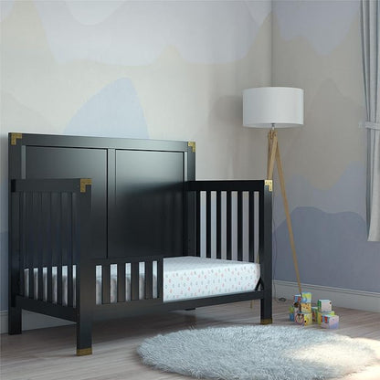 Baby Relax Miles 5-in-1 Convertible Crib, Solid Pine Wood, Black