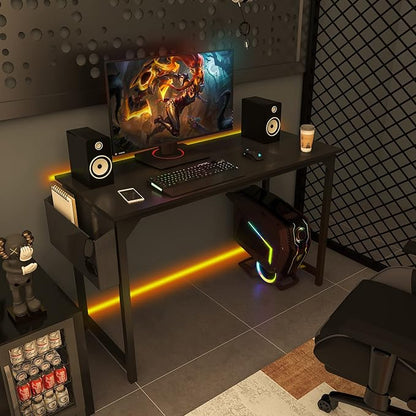 Computer Desk Home Office Desk 47 Inch Writing Desks Small Space Desk Study Table Modern Simple Style Work Table Student Desk PC Table with Storage Bag Headphone Hook Metal Frame for Home, Bedroom
