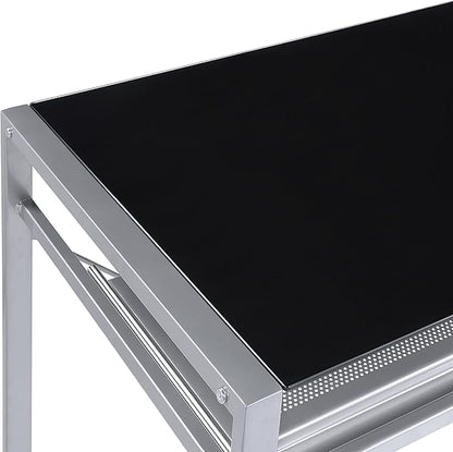 OSP Home Furnishings Zephyr Computer Desk with Keyboard Shelf and Tempered Glass Top, Black Glass and Silver Frame