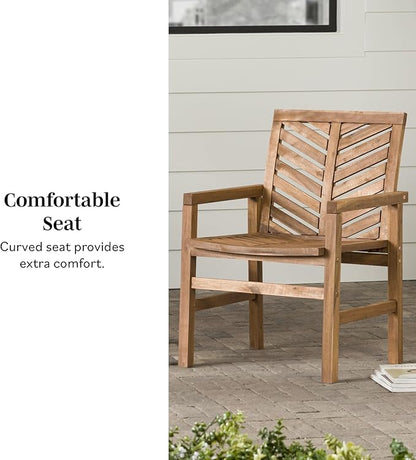 Walker Edison 2 Piece Outdoor Patio Chevron Wood Chair Set All Weather Backyard Conversation Garden Poolside Balcony, Set of 2, Dark Brown