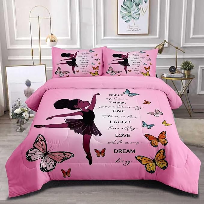Black Girl Comforter Full Sets,Black Girl Magic Bedding Set,African American Girl Comforter Set for Kids Teens,Cute Afro Melanin Princess Toddler Bed Set