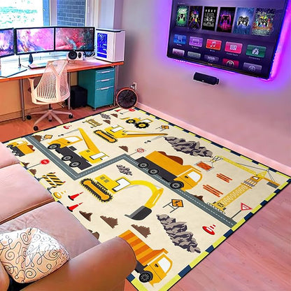 Construction Play Mat Car Rug Play Mat Construction Rugs for Boys Room Car Rug for Boys Room Construction Decor for Boys Room Playroom Rug for Livingroom 5'×7'