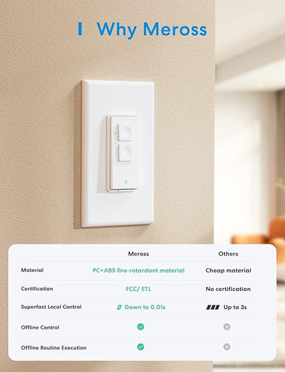 meross Smart Dimmer Switch, Single Pole WiFi Light Switch Works with Apple HomeKit, Alexa, Remote/Voice Control and Schedule, Neutral Wire Required, 2.4GHz WiFi Only, No Hub Required, 2 Pack