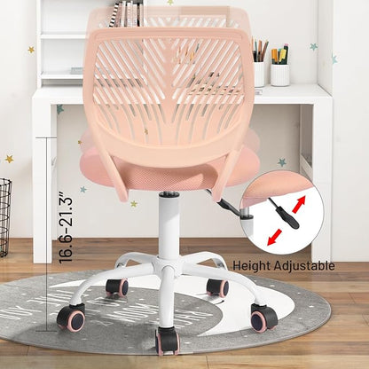 FurnitureR Desk Chair Small Study Chairs Armless for Child Kids Teens, Swivel Rolling Lightweight Task Chair with Wheels and Mesh Padded Cushion, Orange Rose