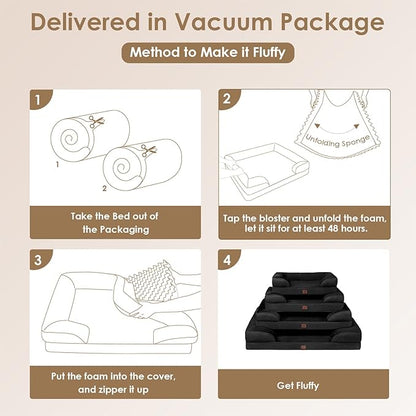 EHEYCIGA Orthopedic Dog Beds for Large Dogs, Waterproof Memory Foam Large Dog Bed with Sides, Non-Slip Bottom and Egg-Crate Foam Large Dog Couch Bed with Washable Removable Cover, Black