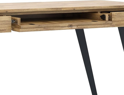 SIMPLIHOME Lowry SOLID WOOD and Metal Modern Industrial 54 inch Wide Home Office Desk, Writing Table, Workstation, Study Table Furniture in Distressed Golden Wheat with 2 Drawers