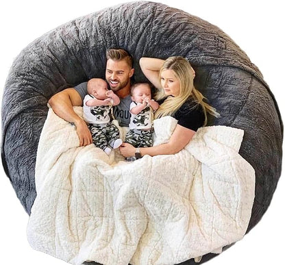 6FT Giant Faux Fur Bean Bag Cover for Adults, Round Fluffy Bean Bag Bed (No Filler), Machine Washable Big Size