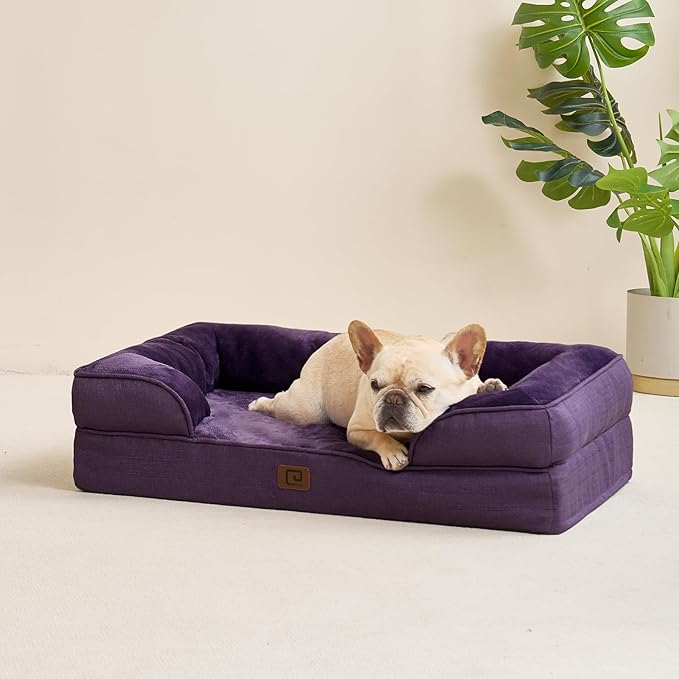 EHEYCIGA Orthopedic Dog Bed for Medium Dogs, Waterproof Memory Foam Medium Dog Beds with Sides, Non-Slip Bottom and Egg-Crate Foam Medium Dog Couch Bed with Washable Removable Cover, Purple